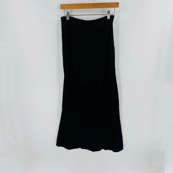 H&M Divided Black Linen Blend Midi Skirt Small Ruffle Hem Minimalist Summer Chic - Picture 2 of 7